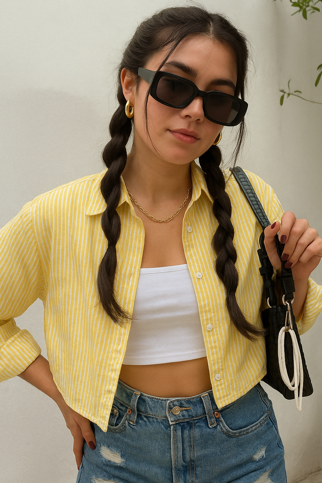 breathable yellow crop shirt for spring, relaxed fit long sleeve crop top, casual wear, crop shirt, striped shirt, yellow shirt, women's fashion