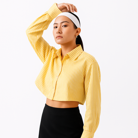 Crop shirt for female with white and yellow stripes