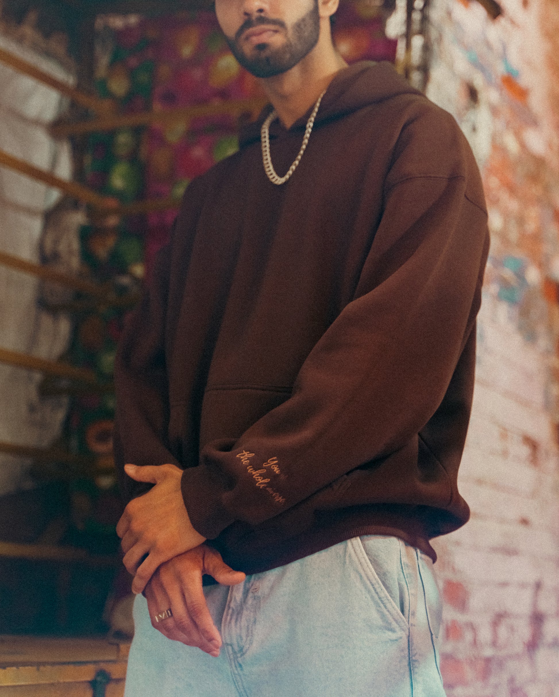Embroidery , brown hoodie, cosy, fleece