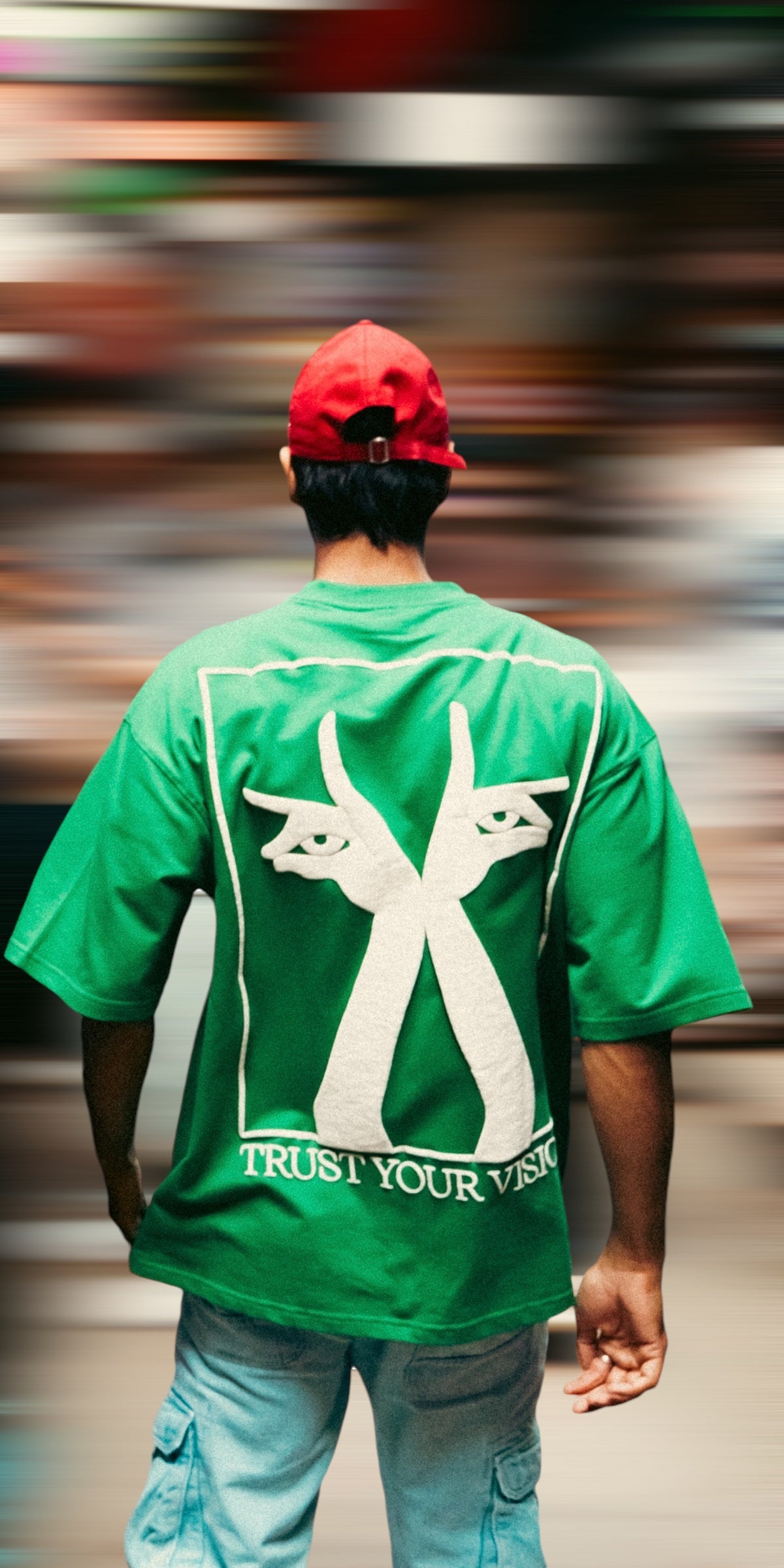 Puff print Oversized  green T-shirt by IKIMI